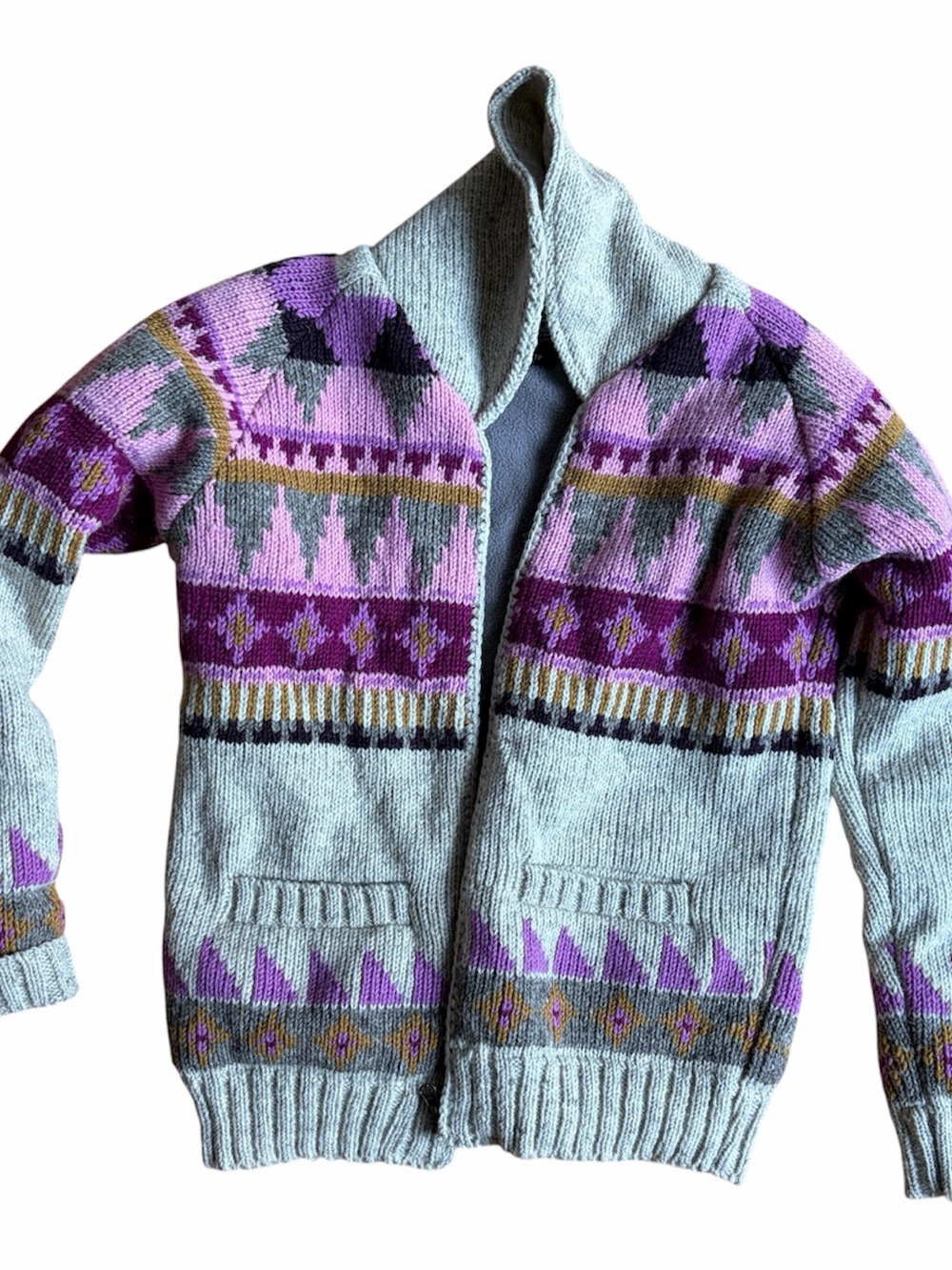 Women’s XS Lost Horizons Wool Fleece Lined Sweater Jacket Zip made Peru Pockets
